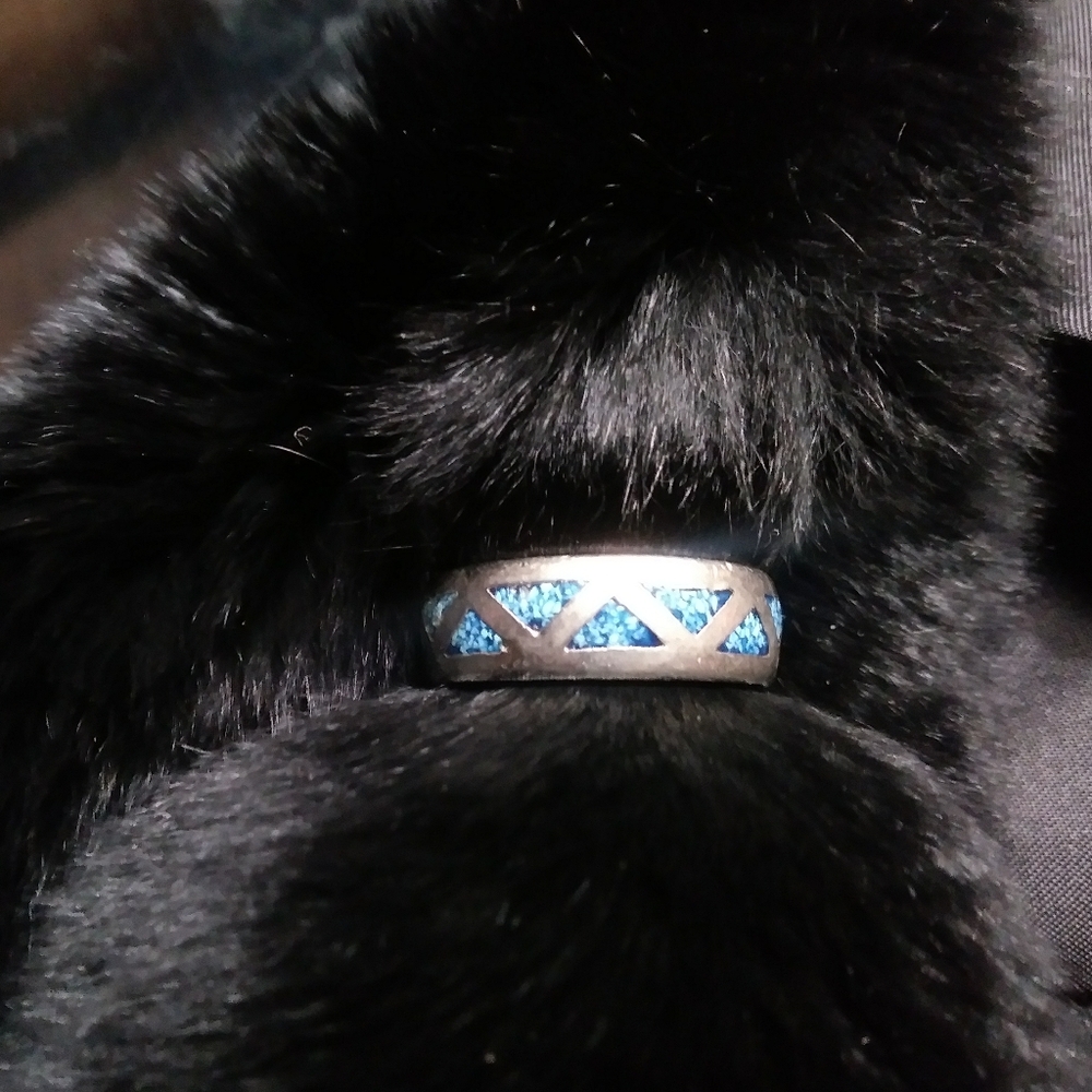 Vintage Silver Ring Turquoise Inlay Mens 9 - Picture 3 of 4